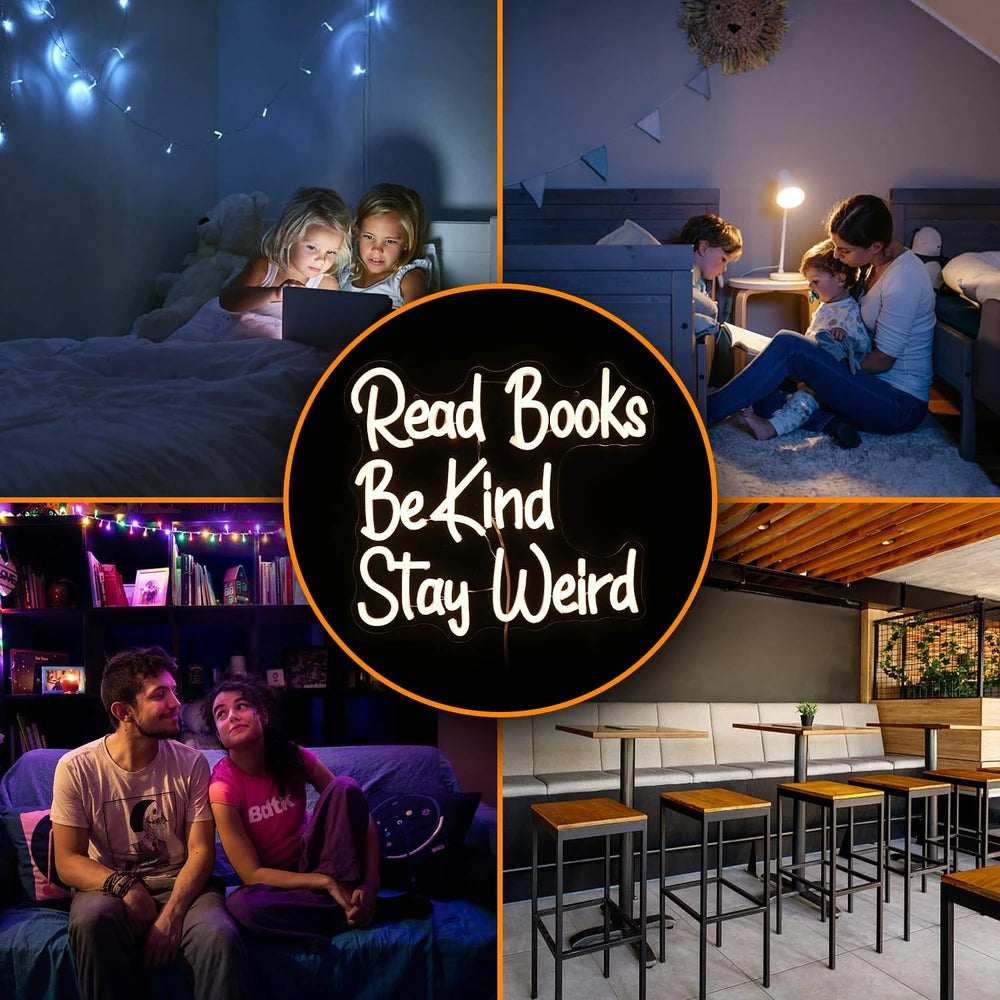Read Books Be Kind Stay Weird Library Classroom Neon Wall Light