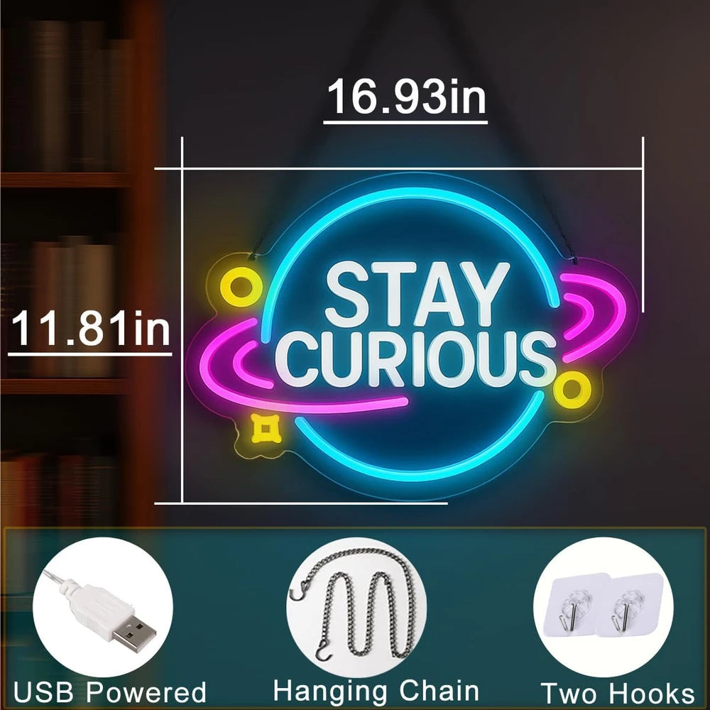 Stay Curious Science Classroom Neon Sign