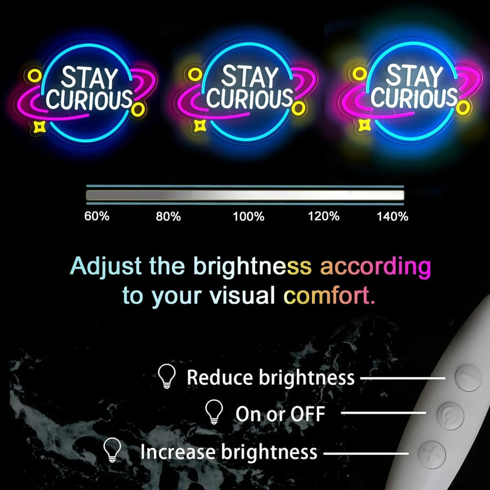 Stay Curious Science Classroom Neon Sign