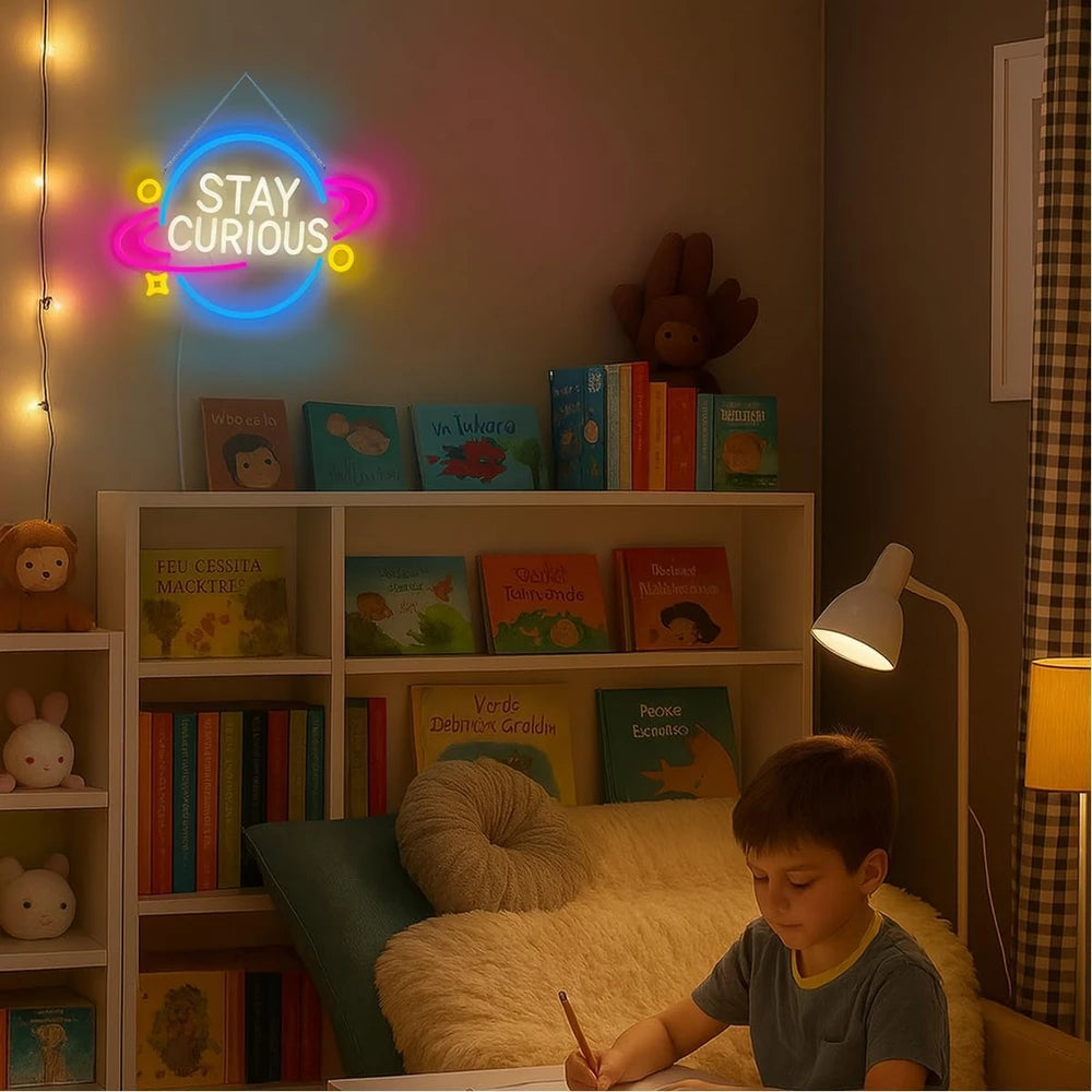 Stay Curious Science Classroom Neon Sign