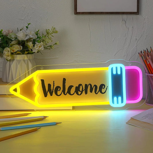 Welcome Pencil Classroom LED Neon Sign