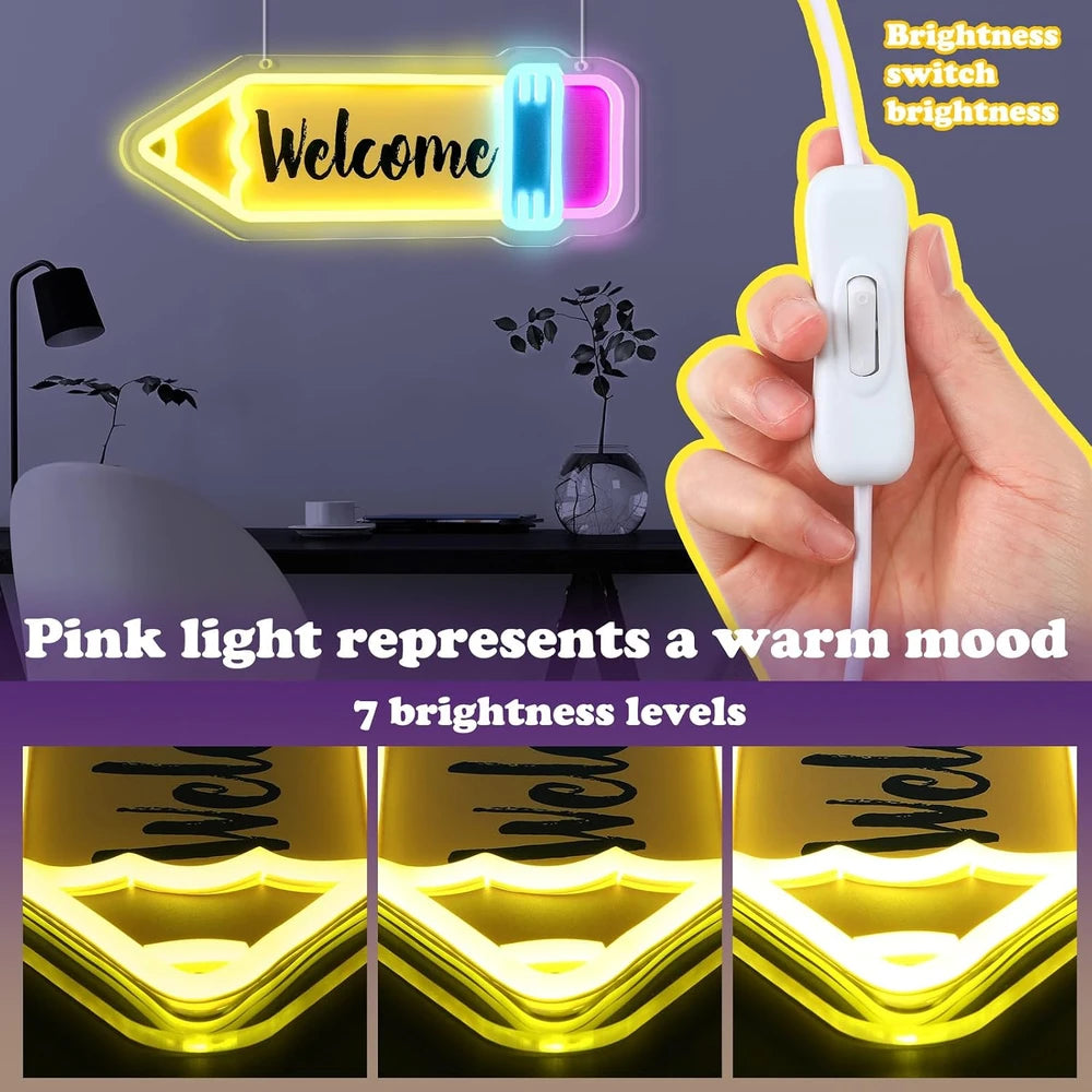 Welcome Pencil Classroom LED Neon Sign