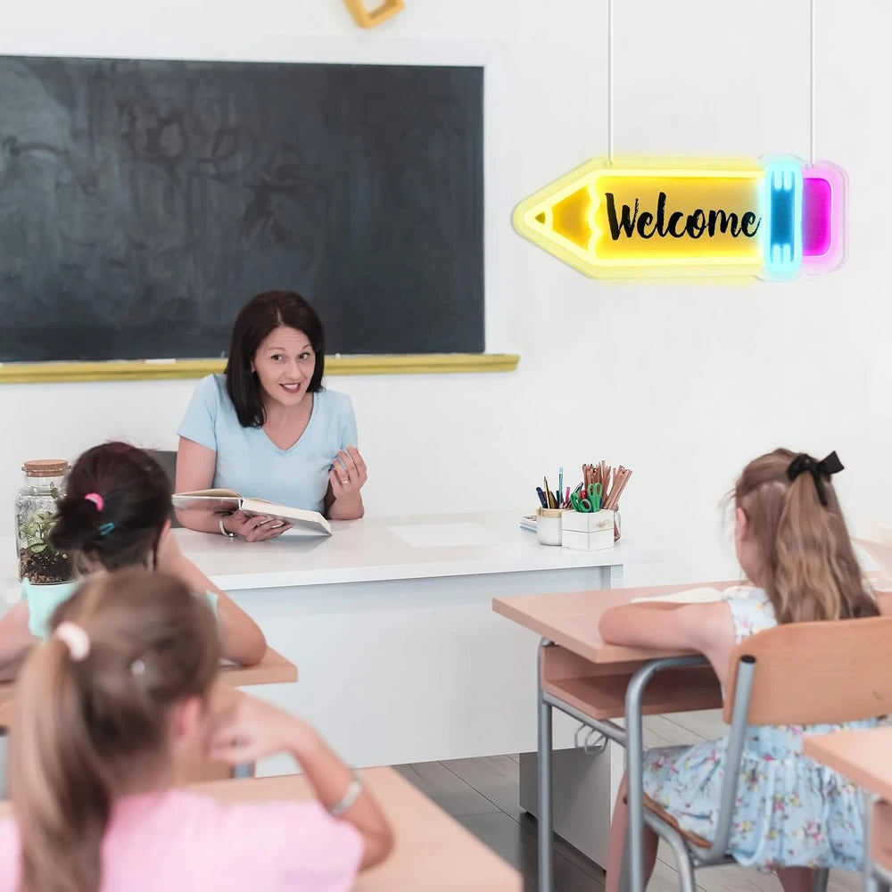 Welcome Pencil Classroom LED Neon Sign