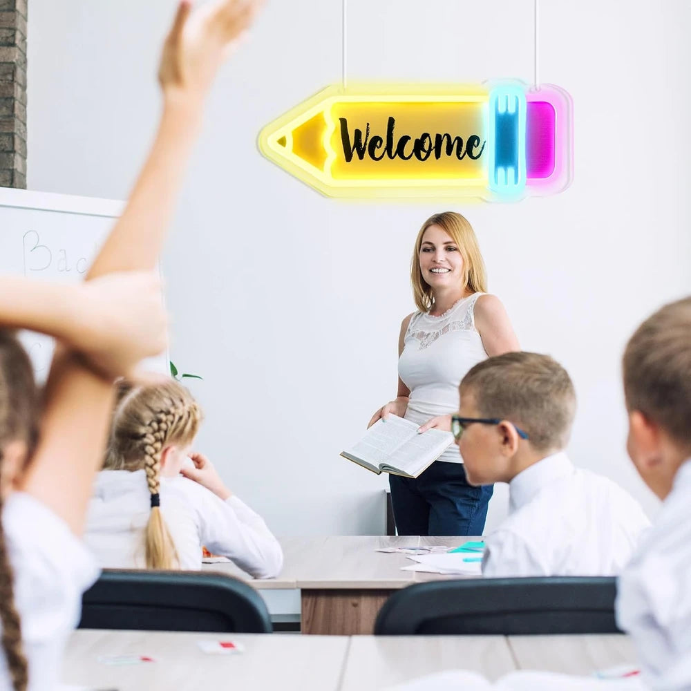 Welcome Pencil Classroom LED Neon Sign