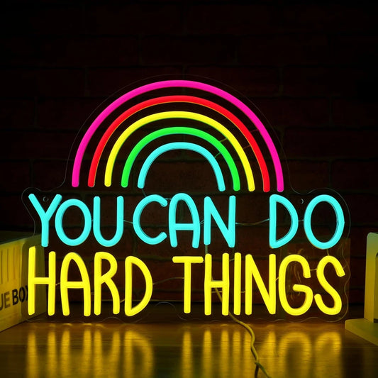 You Can Do Hard Things Rainbow Classroom Neon Wall Sign