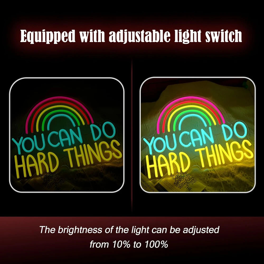 You Can Do Hard Things Rainbow Classroom Neon Wall Sign