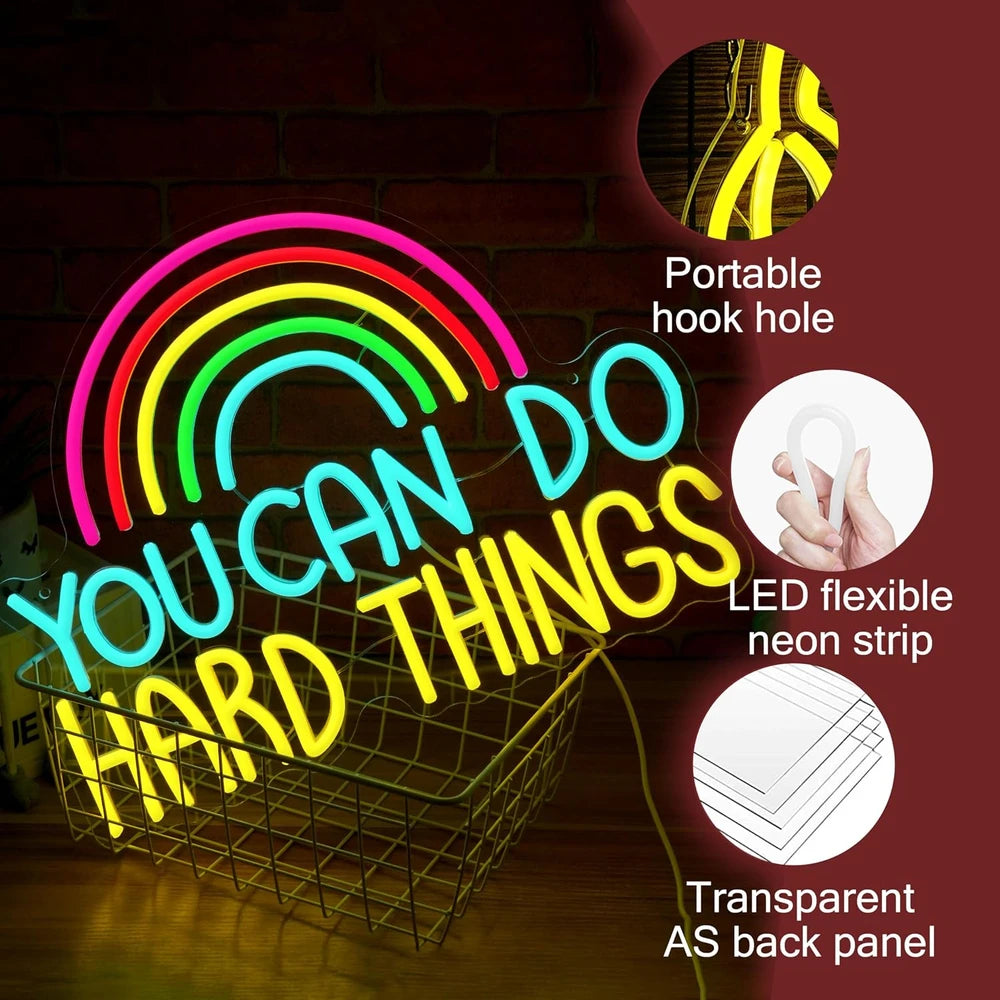 You Can Do Hard Things Rainbow Classroom Neon Wall Sign