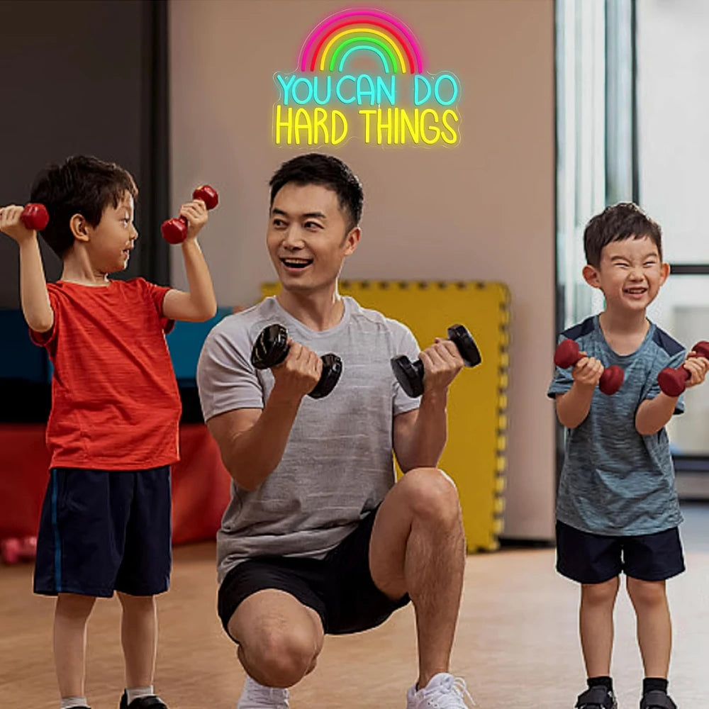 You Can Do Hard Things Rainbow Classroom Neon Wall Sign