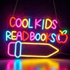 Colorful Cool Kids Read Books Library Neon Classroom Sign