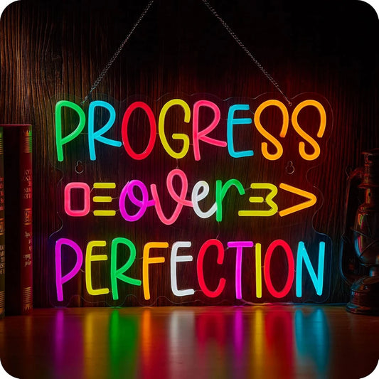Progress Over Perfection Classroom Neon Sign