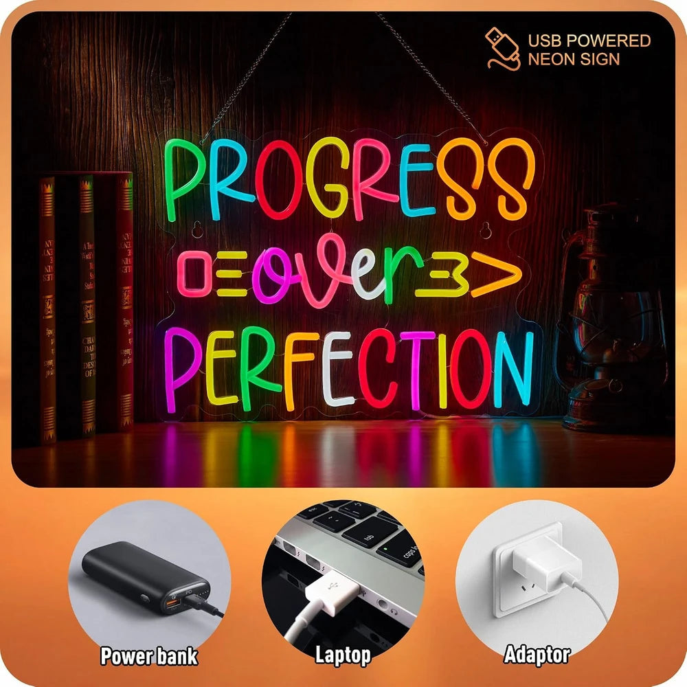 Progress Over Perfection Classroom Neon Sign