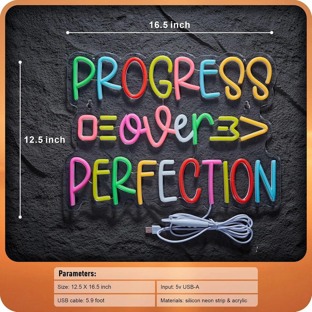Progress Over Perfection Classroom Neon Sign