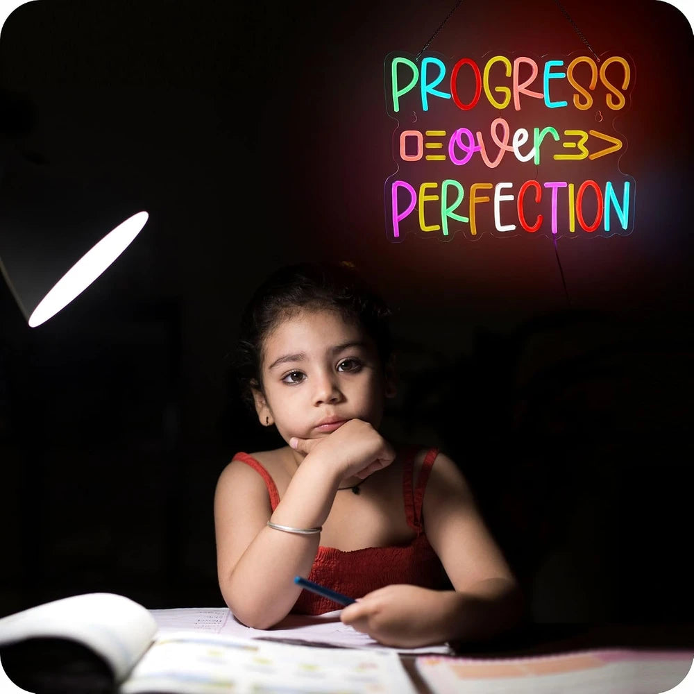 Progress Over Perfection Classroom Neon Sign