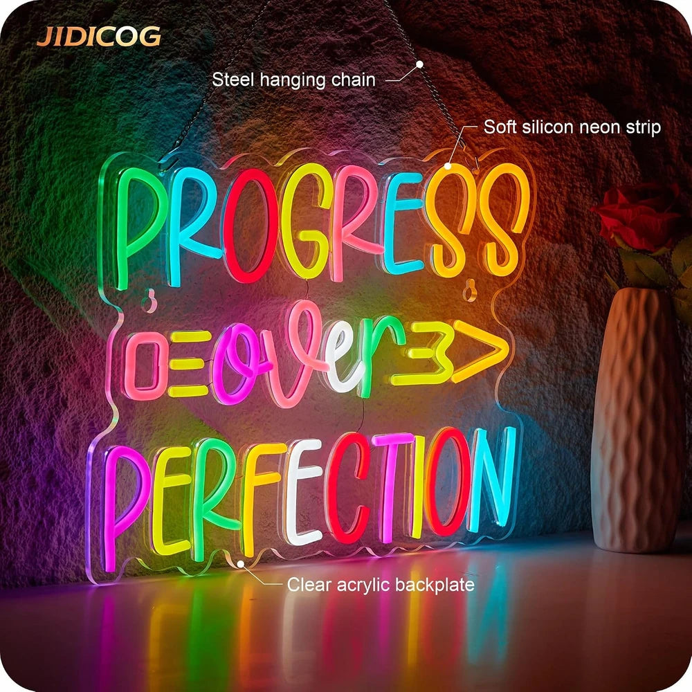 Progress Over Perfection Classroom Neon Sign
