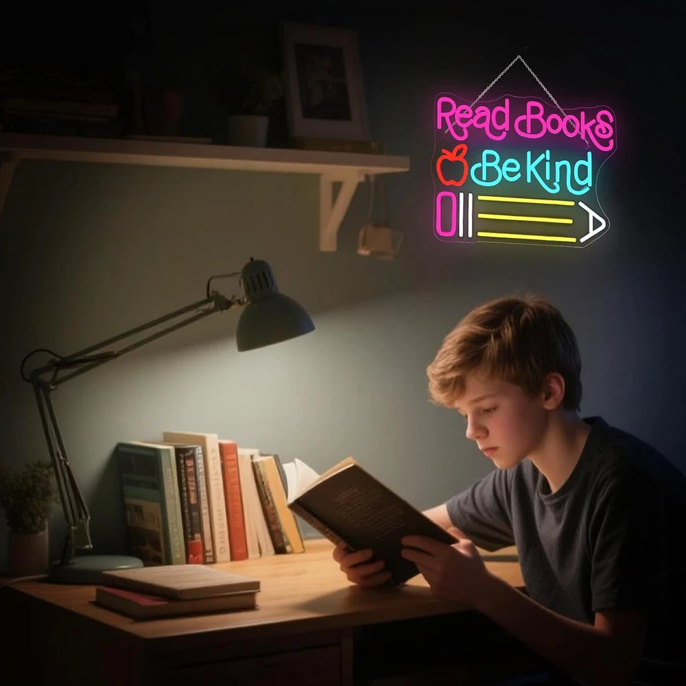 Read Books Be Kind Classroom Neon Sign