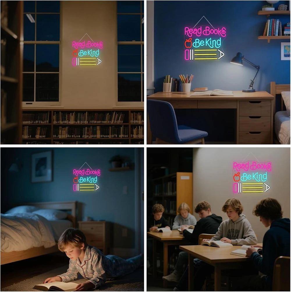 Read Books Be Kind Classroom Neon Sign