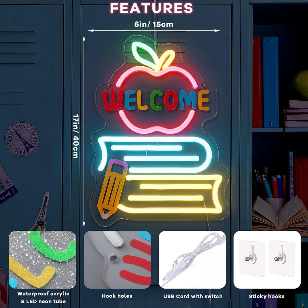 Welcome Classroom Book LED Neon Sign