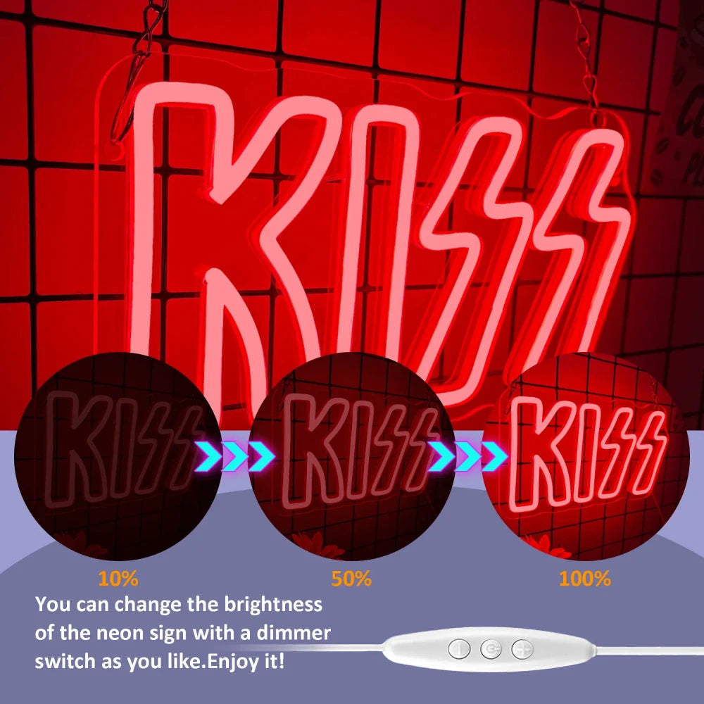 Red KISS Band LED Neon Sign