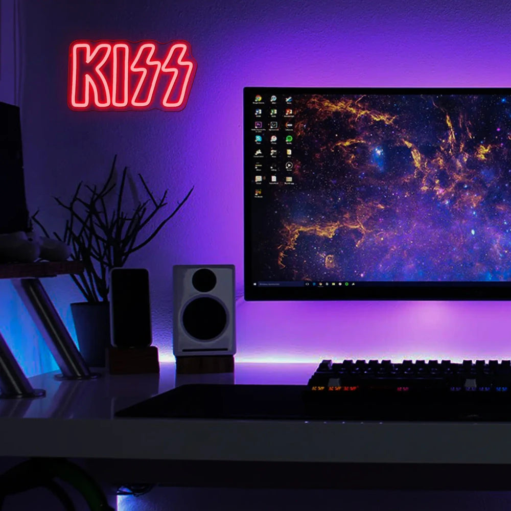 Red KISS Band LED Neon Sign