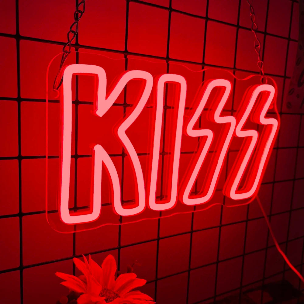 Red KISS Band LED Neon Sign