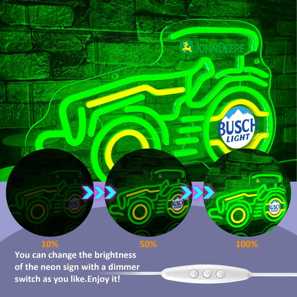 John Deere Tractor Busch Light Beer Neon Sign