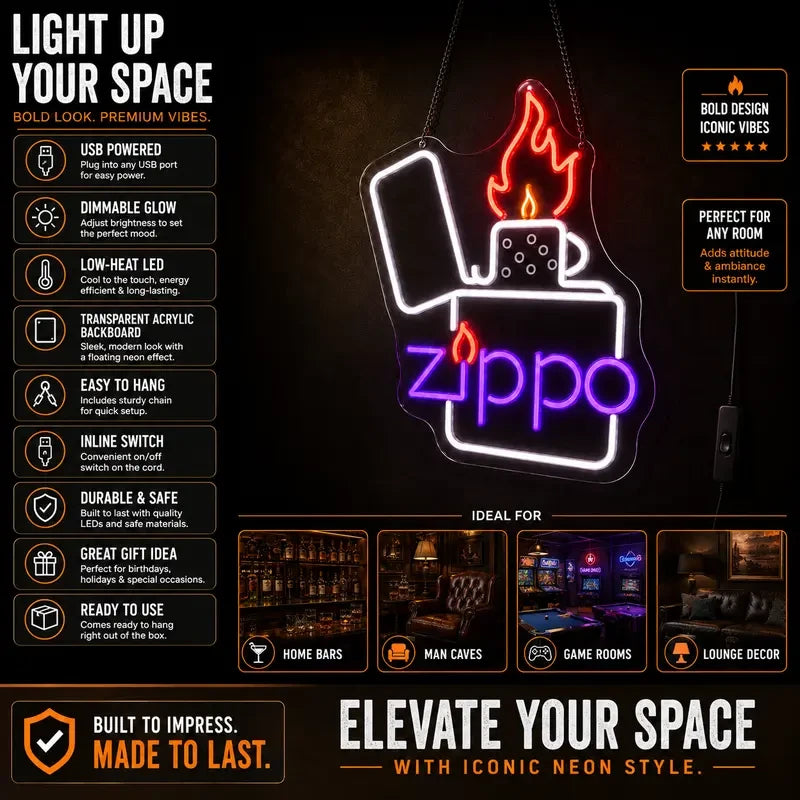 Zippo Lighter Neon Wall Sign