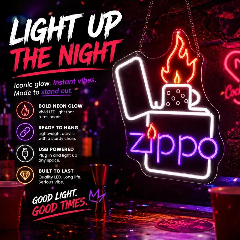 Zippo Lighter Neon Wall Sign