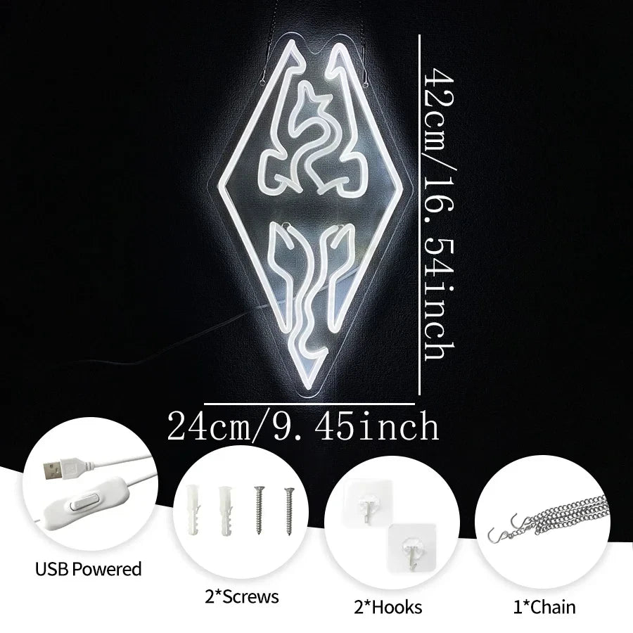 Skyrim Video Game Dragon Gamer Neon Sign
