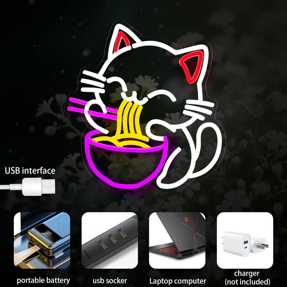 Fortune Cat Ramen Neon Sign