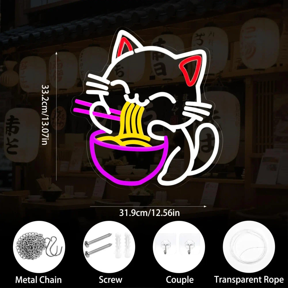 Fortune Cat Ramen Neon Sign