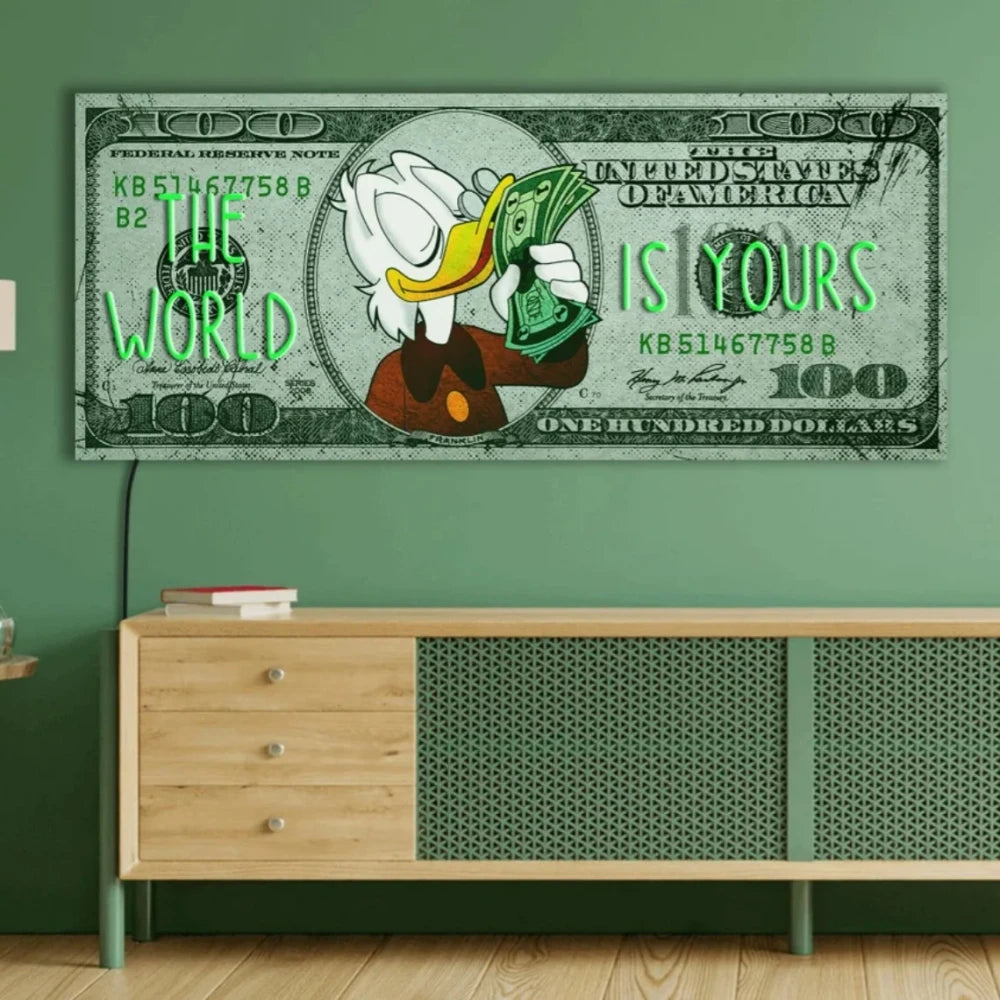 Dollar Sign Money Duck "The World Is Yours" Neon Sign