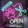 Colorful Paw Pet Groomer Open Neon Sign