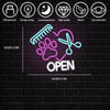 Colorful Paw Pet Groomer Open Neon Sign