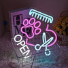 Colorful Paw Pet Groomer Open Neon Sign