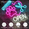 Colorful Paw Pet Groomer Open Neon Sign