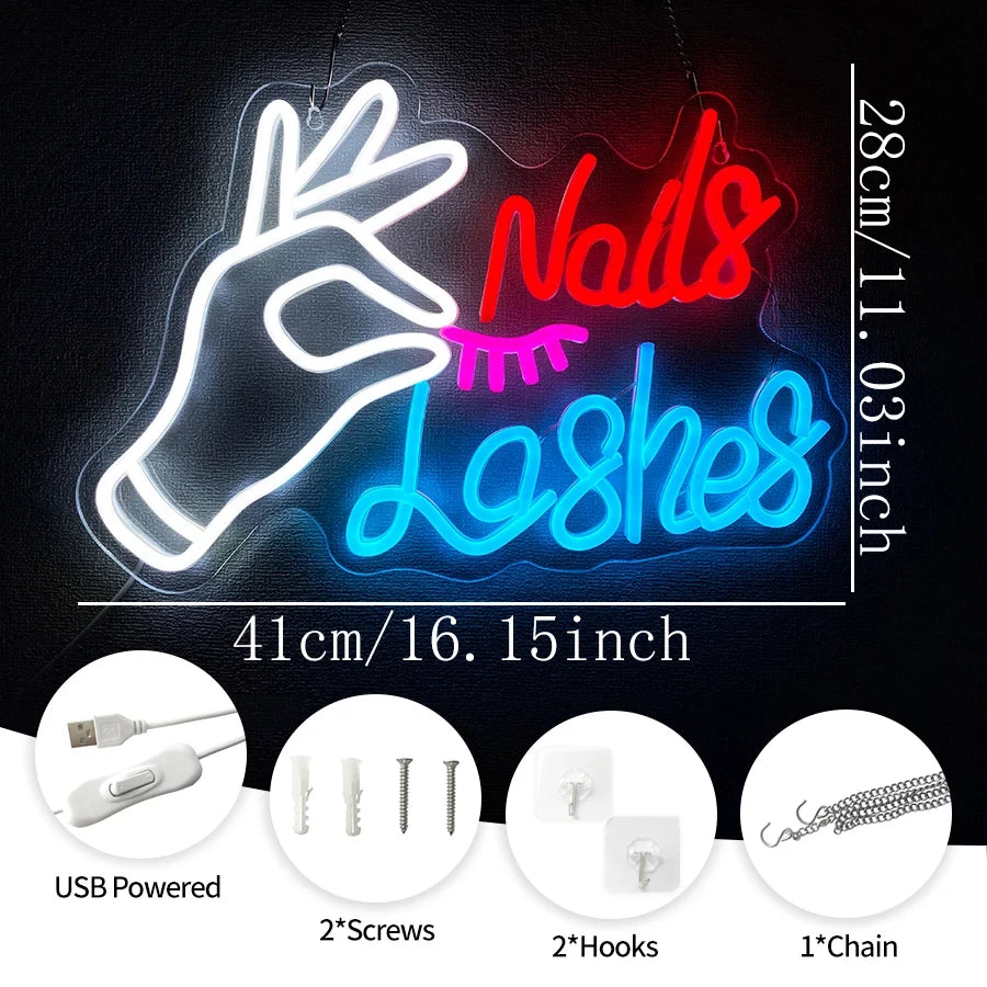 Eyelash Lashes Nails Salon LED Neon Sign