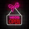 We're Open Pink Bow LED Neon Business Sign