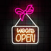 We're Open Pink Bow LED Neon Business Sign