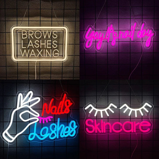 Various Beauty Salon Neon Signs - Brows, Lashes, Waxing, Nails