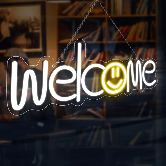 Welcome Smiley Neon Sign