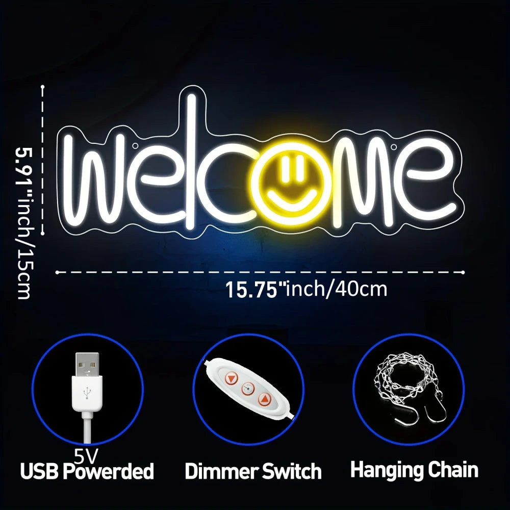 Welcome Smiley Neon Sign