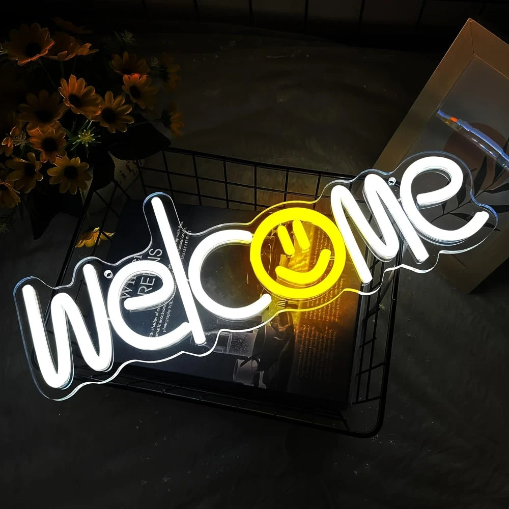 Welcome Smiley Neon Sign
