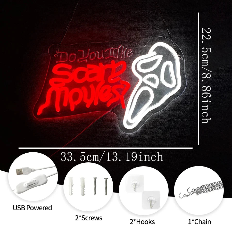 Scary Movie Lover Scream Neon Wall Sign