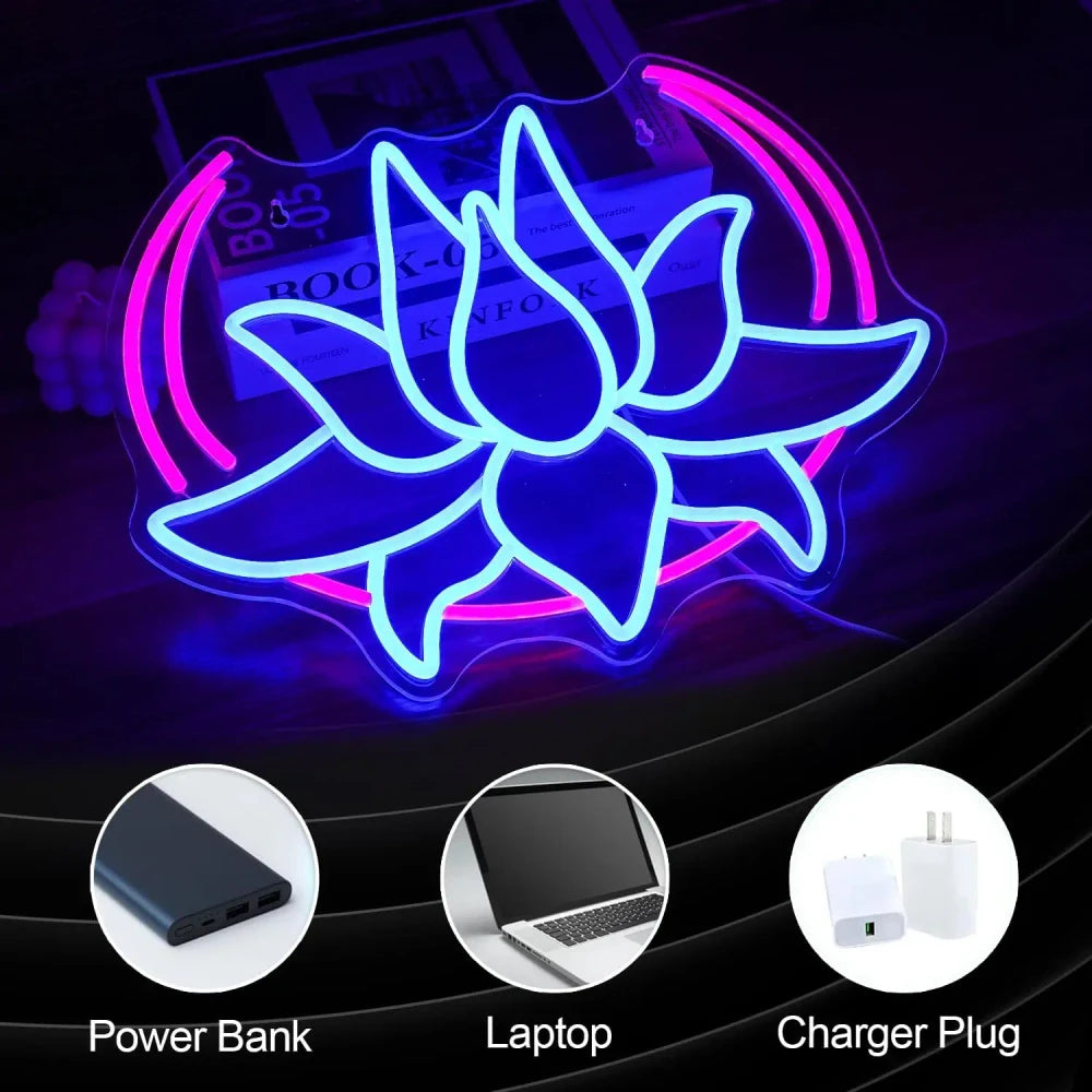 Moon Lotus Flower Neon Sign