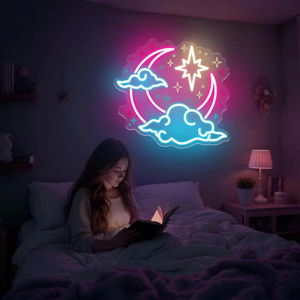 Crescent Moon Cloud Star Neon Wall Light