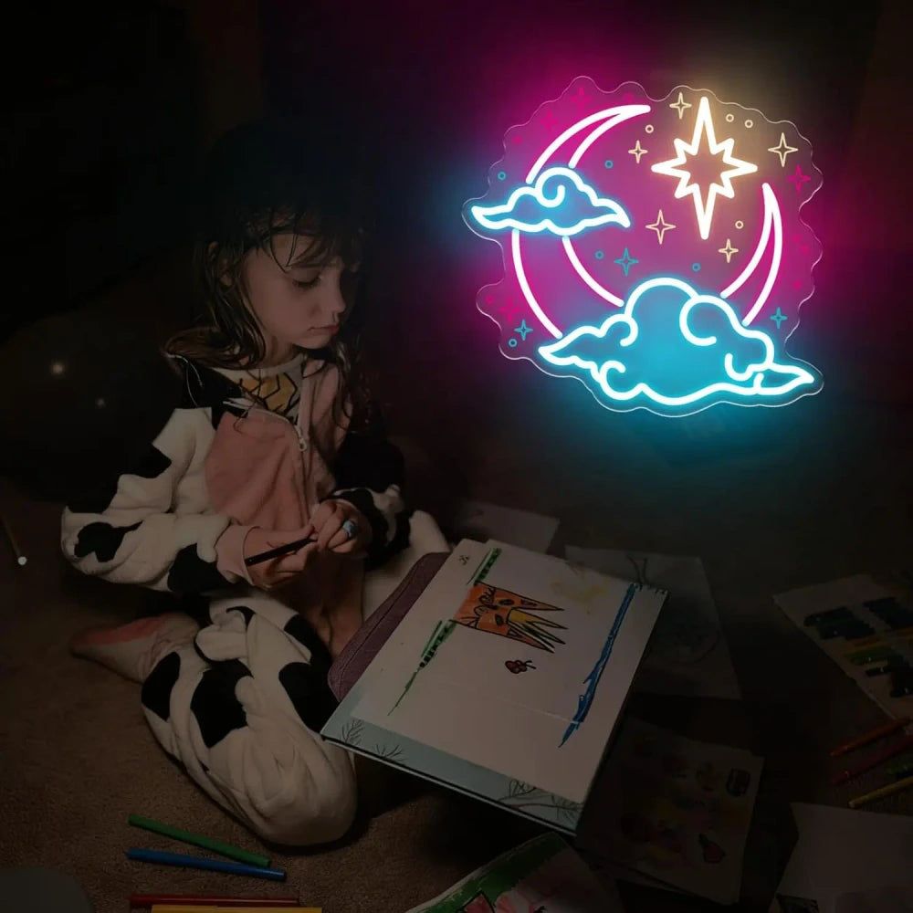 Crescent Moon Cloud Star Neon Wall Light