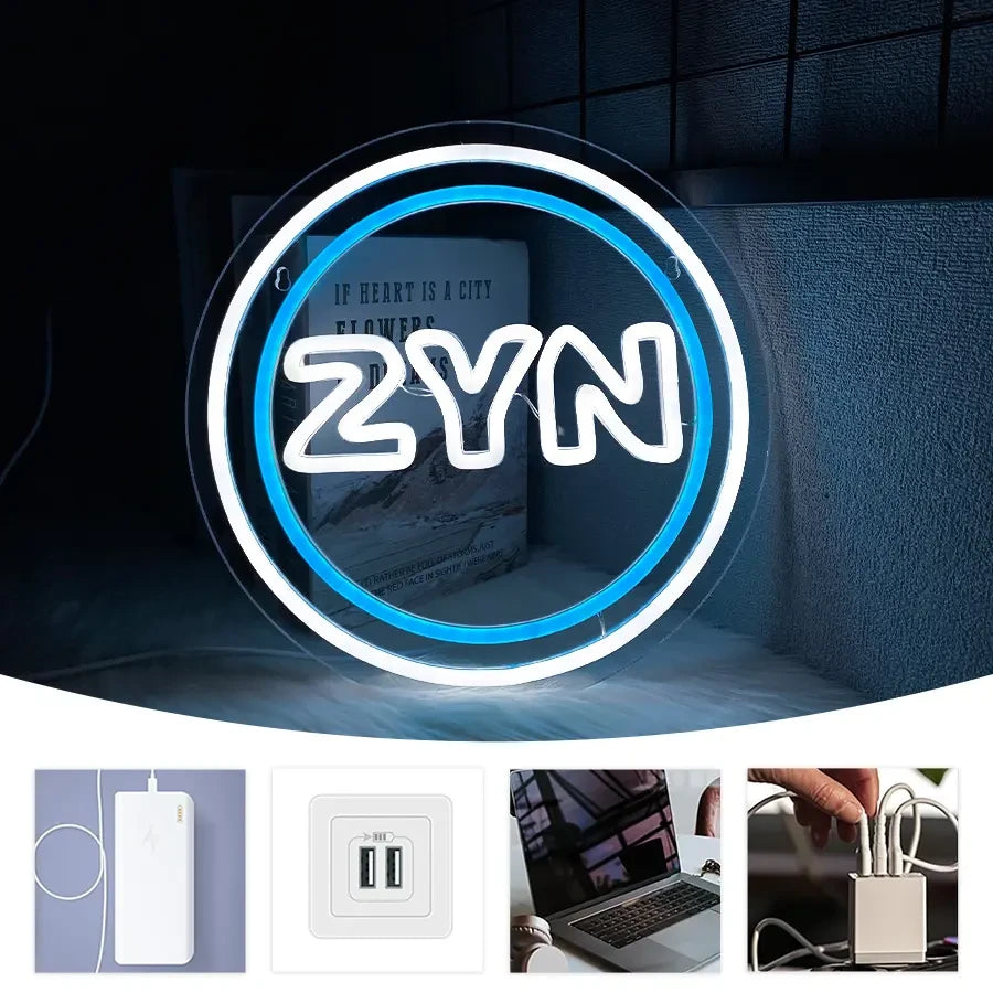 Blue and White ZYN Pouch LED Neon Sign