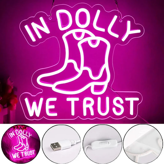 "In Dolly We Trust" Dolly Parton Neon Sign