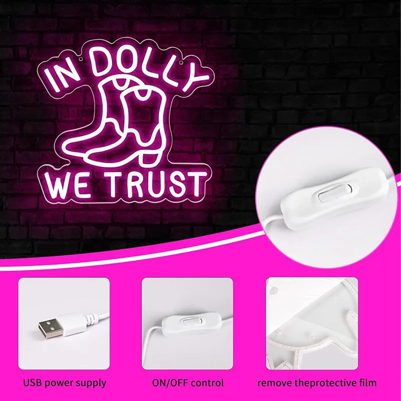 "In Dolly We Trust" Dolly Parton Neon Sign
