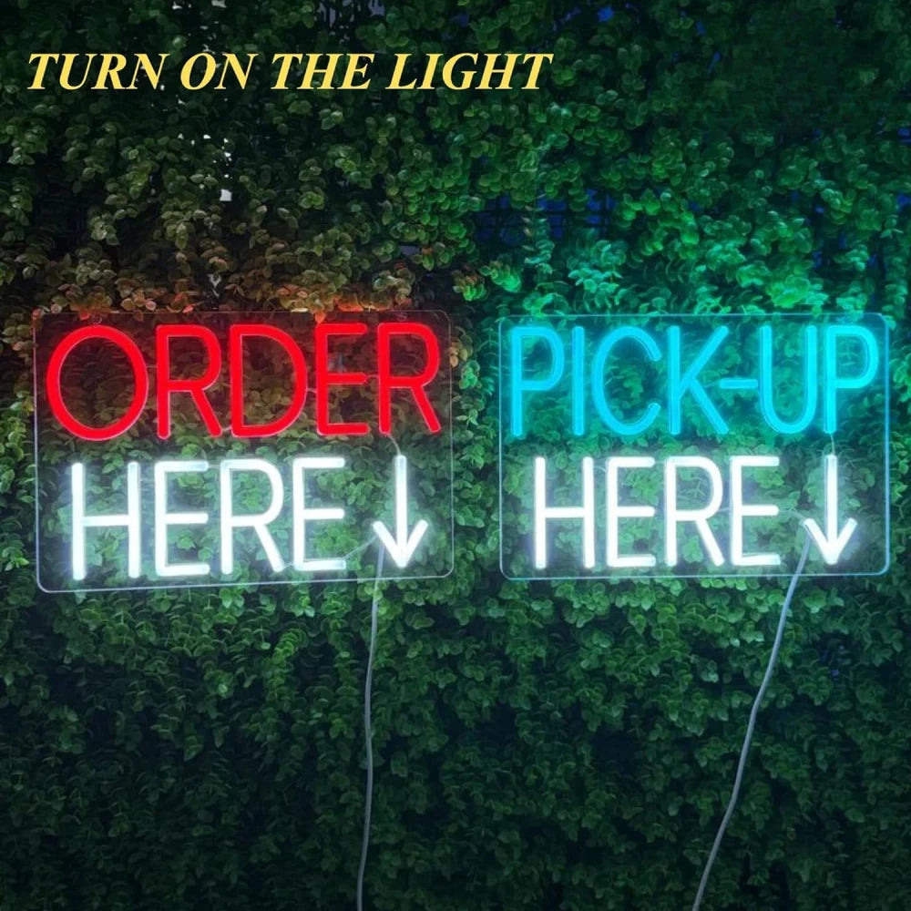 Order Here / Pickup Here Neon Sign 2 Pack